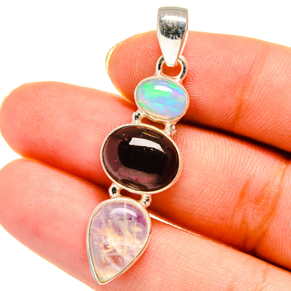Rainbow Moonstone, Garnet, Ethiopian Opal Pendants handcrafted by Ana Silver Co - PD14062
