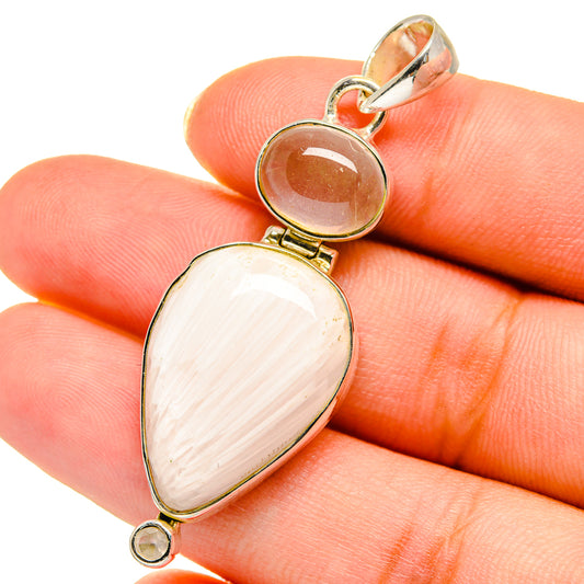 White Scolecite, Rose Quartz Pendants handcrafted by Ana Silver Co - PD14091