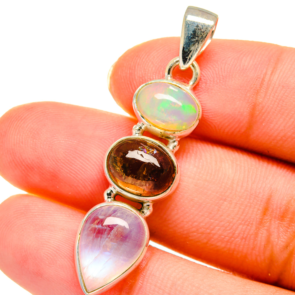 Rainbow Moonstone, Watermelon Tourmaline, Ethiopian Opal Pendants handcrafted by Ana Silver Co - PD14131
