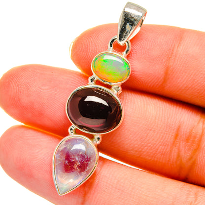 Ethiopian Opal, Garnet Pendants handcrafted by Ana Silver Co - PD14152