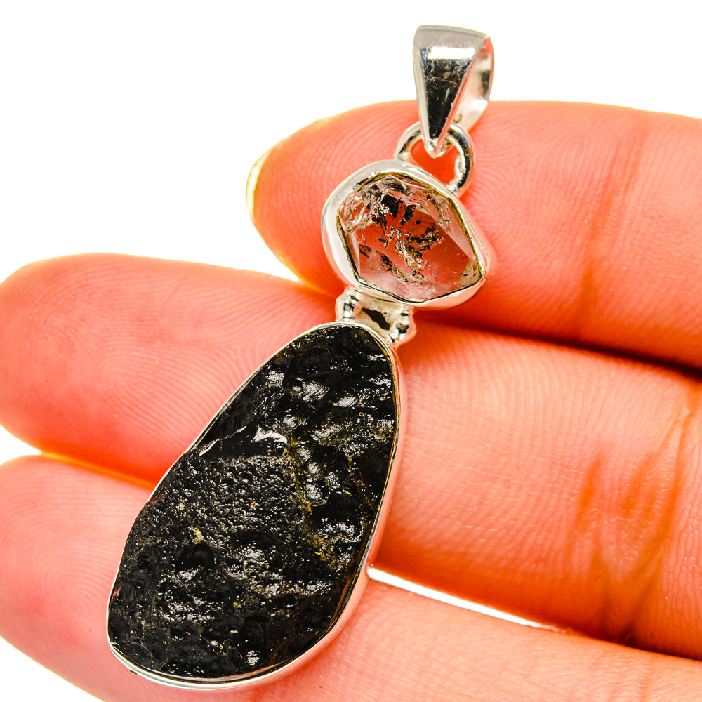 Tektite, Herkimer Diamond Pendants handcrafted by Ana Silver Co - PD14156