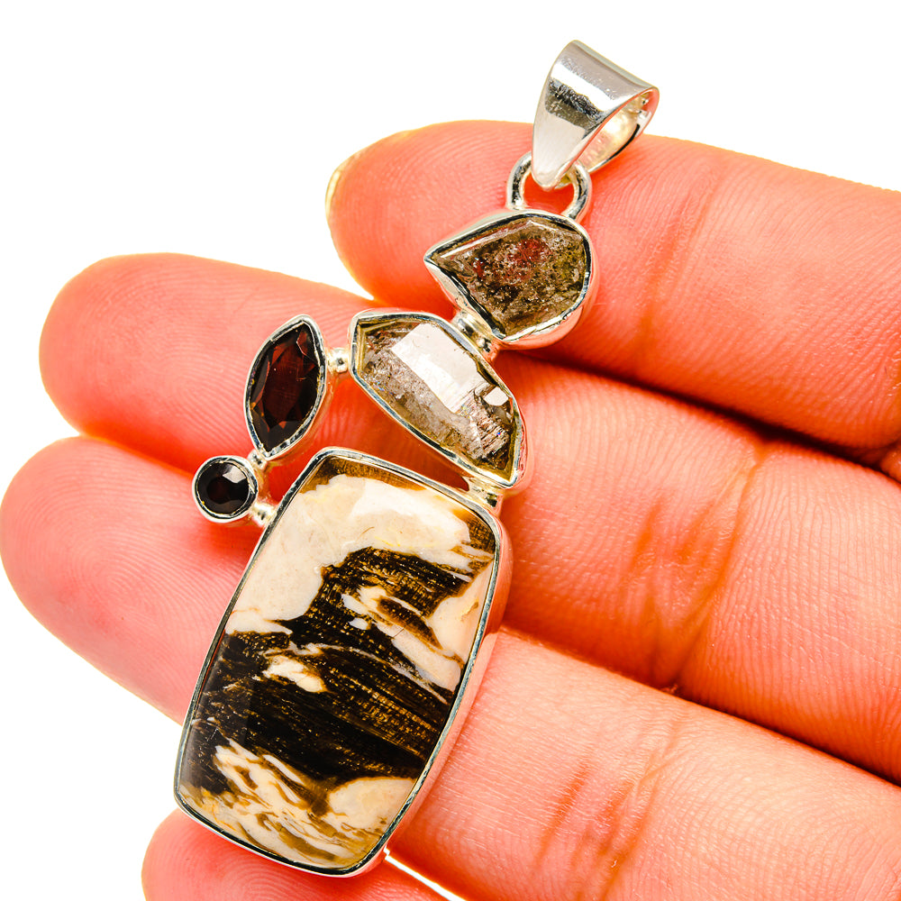 Peanut Wood Jasper, Herkimer Diamond, Smoky Quartz Pendants handcrafted by Ana Silver Co - PD14160