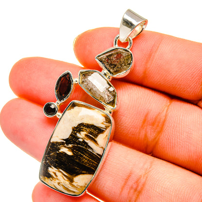 Peanut Wood Jasper, Herkimer Diamond, Smoky Quartz Pendants handcrafted by Ana Silver Co - PD14160