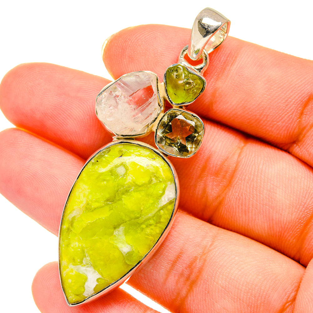 African Green Opal, Rainbow Moonstone, Green Amethyst, Peridot Pendants handcrafted by Ana Silver Co - PD14163