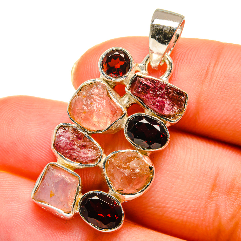 Rose Quartz, Pink Tourmaline, Garnet Pendants handcrafted by Ana Silver Co - PD14176