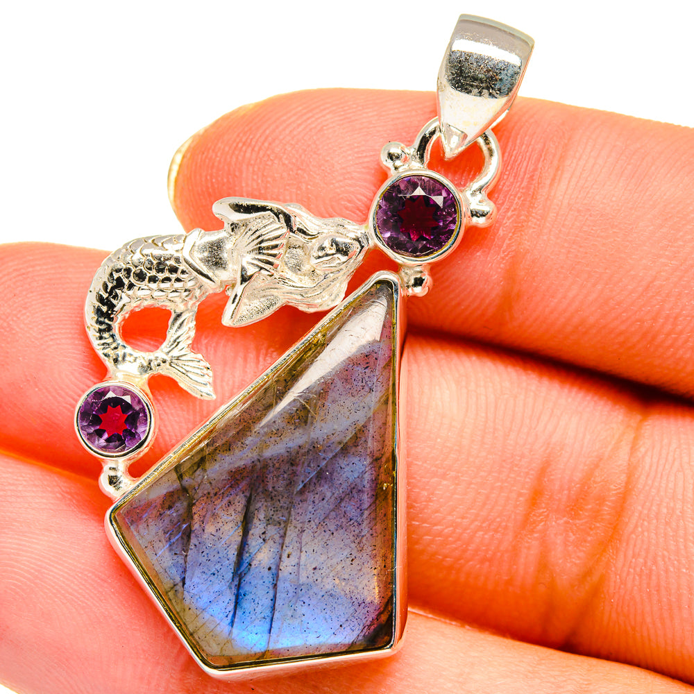Labradorite, Amethyst Pendants handcrafted by Ana Silver Co - PD14177