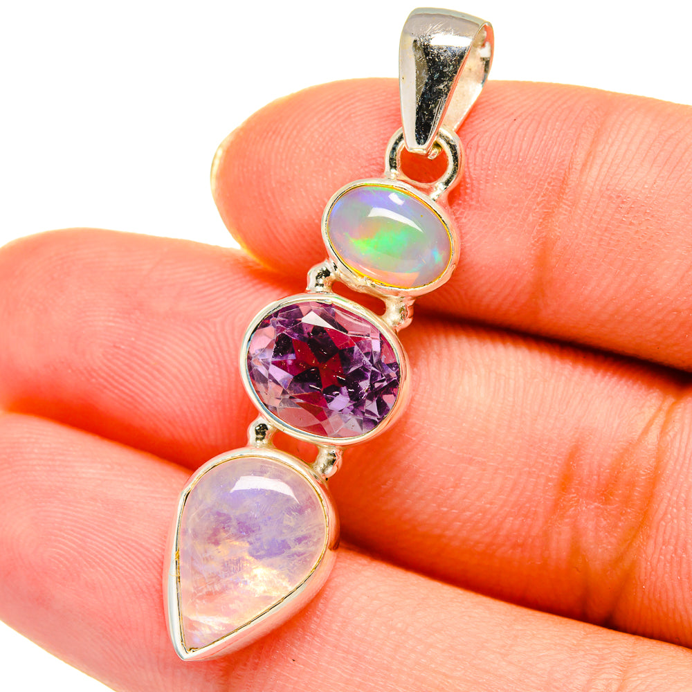 Rainbow Moonstone, Ethiopian Opal, Amethyst Pendants handcrafted by Ana Silver Co - PD14180