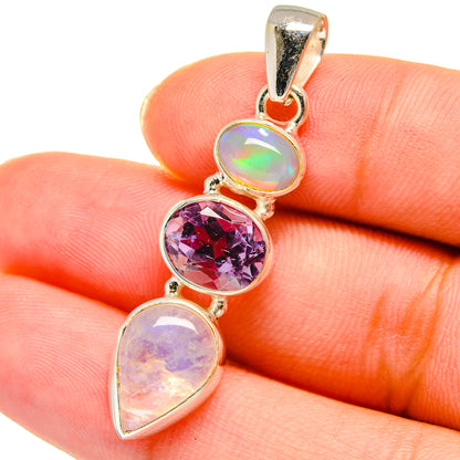 Rainbow Moonstone, Ethiopian Opal, Amethyst Pendants handcrafted by Ana Silver Co - PD14180