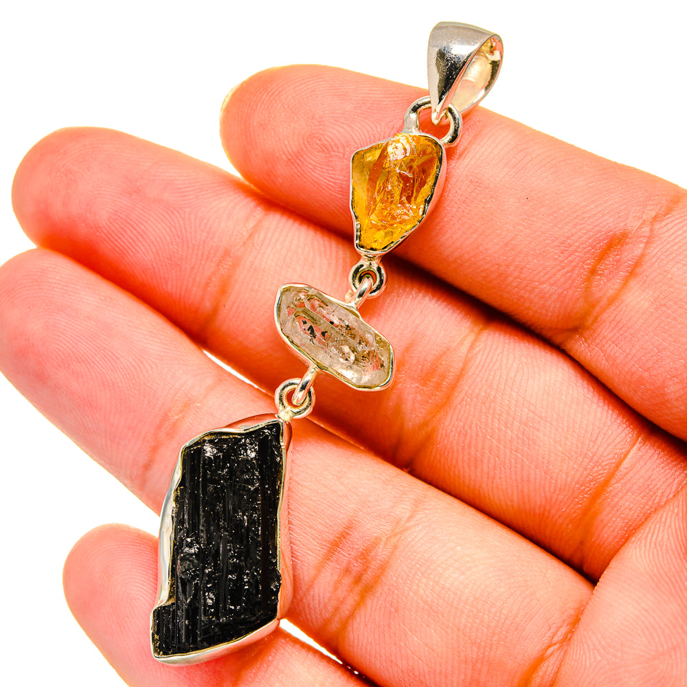 Tektite, Citrine, Herkimer Diamond Pendants handcrafted by Ana Silver Co - PD14191