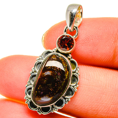 Mexican Fire Agate, Garnet Pendants handcrafted by Ana Silver Co - PD14192