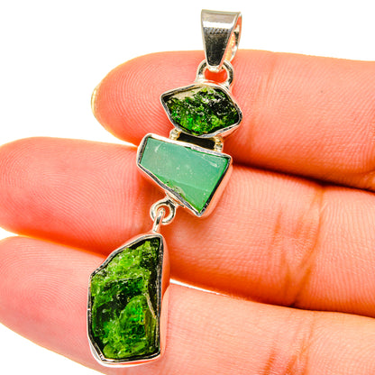 Chrome Diopside, Aqua Chalcedony Pendants handcrafted by Ana Silver Co - PD14193