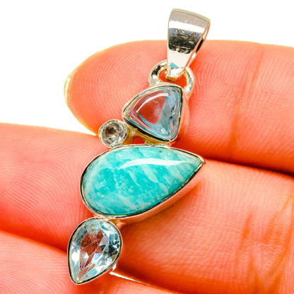 Amazonite, Blue Topaz Pendants handcrafted by Ana Silver Co - PD14194