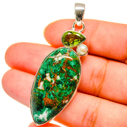 Chrysocolla, Peridot, Cultured Pearl Pendants handcrafted by Ana Silver Co - PD14195