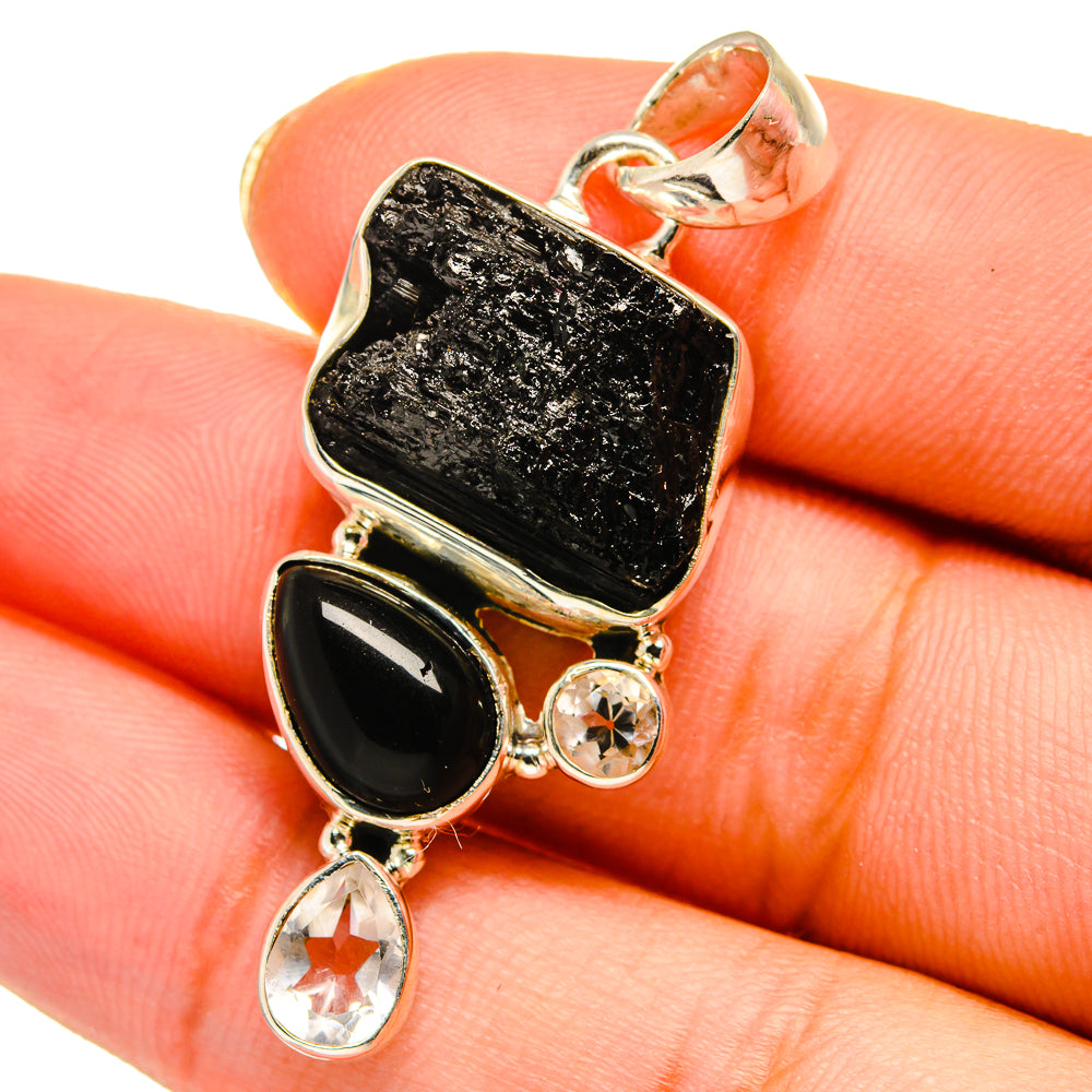 Black Tourmaline, Black Onyx, White Quartz Pendants handcrafted by Ana Silver Co - PD14201