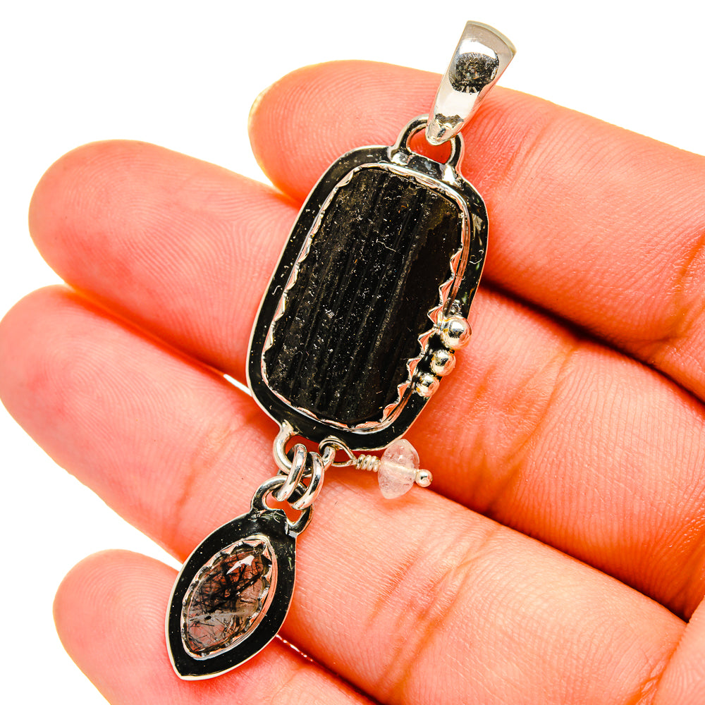Tektite, Tourmalinated Quartz Pendants handcrafted by Ana Silver Co - PD14203