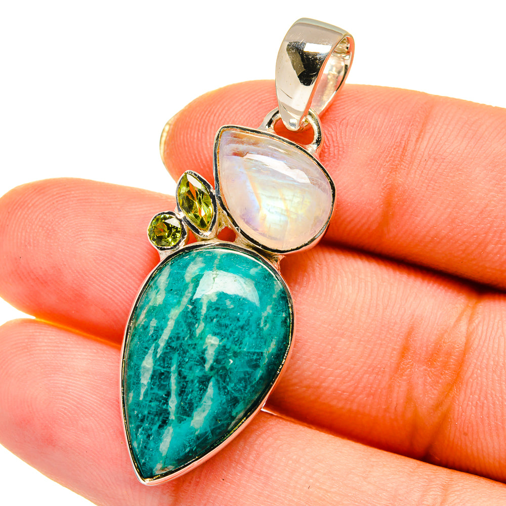 Amazonite, Rainbow Moonstone, Peridot Pendants handcrafted by Ana Silver Co - PD14205