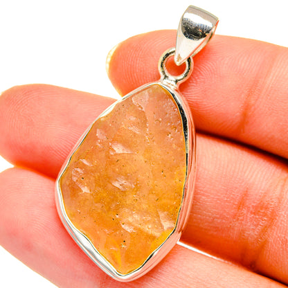 Amber orange teardrop pendant with speckled Libyan desert glass, 925 silver bail