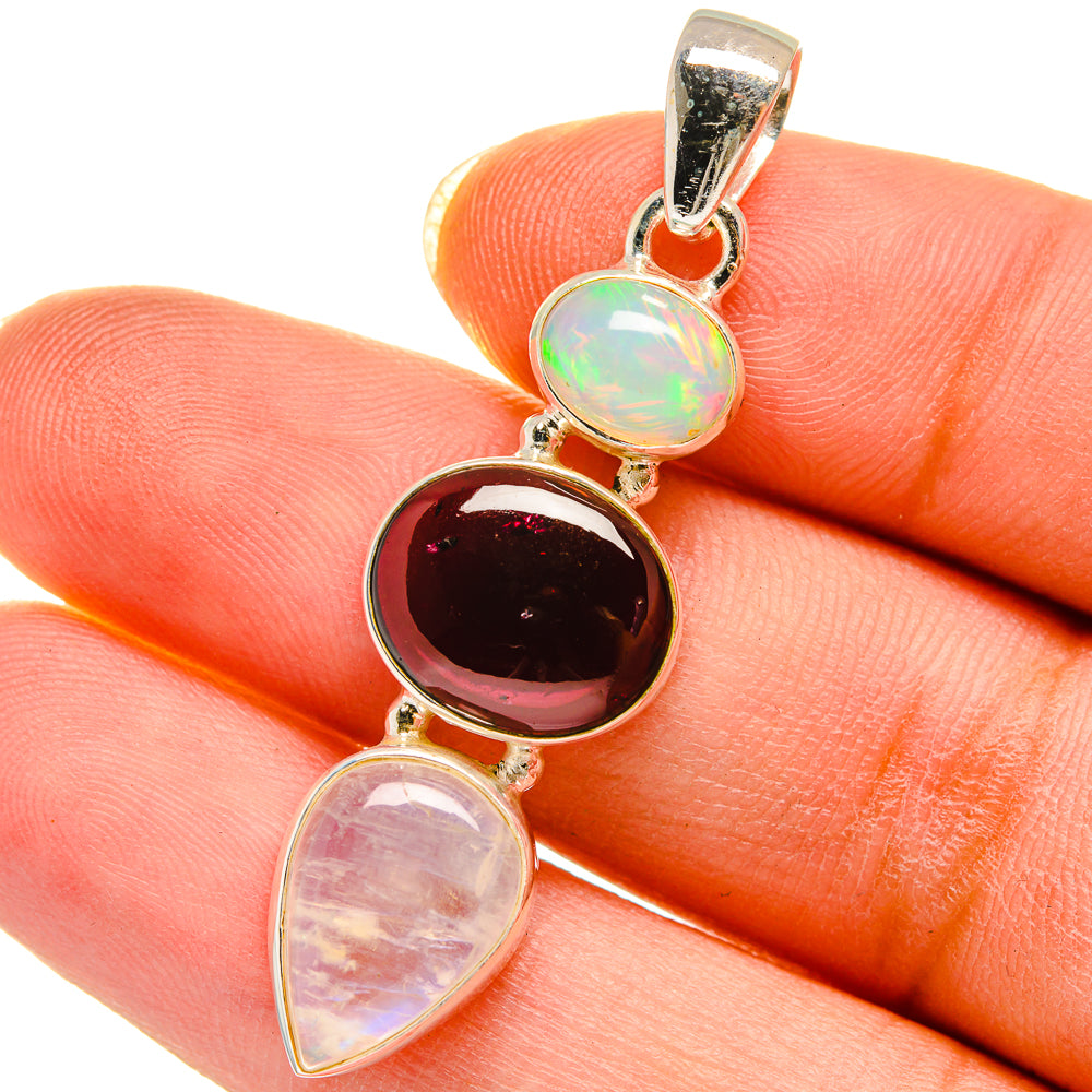 Rainbow Moonstone, Garnet, Ethiopian Opal Pendants handcrafted by Ana Silver Co - PD14223