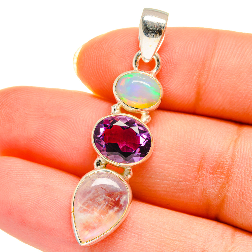 Rainbow Moonstone, Amethyst, Ethiopian Opal Pendants handcrafted by Ana Silver Co - PD14224