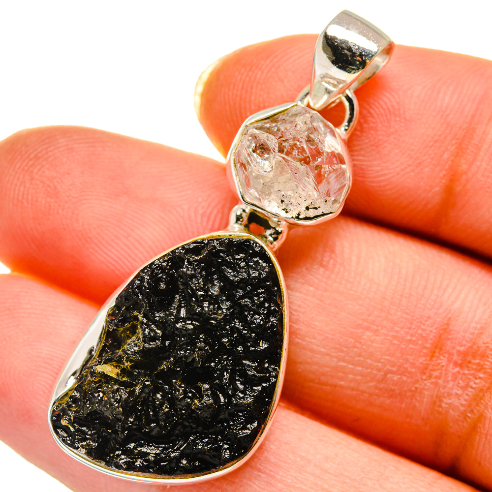 Tektite, Herkimer Diamond Pendants handcrafted by Ana Silver Co - PD14226