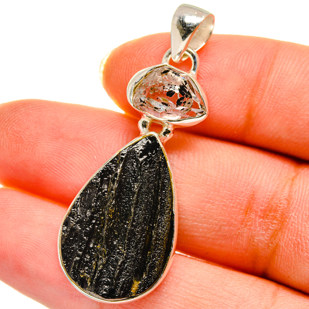 Tektite, Herkimer Diamond Pendants handcrafted by Ana Silver Co - PD14228