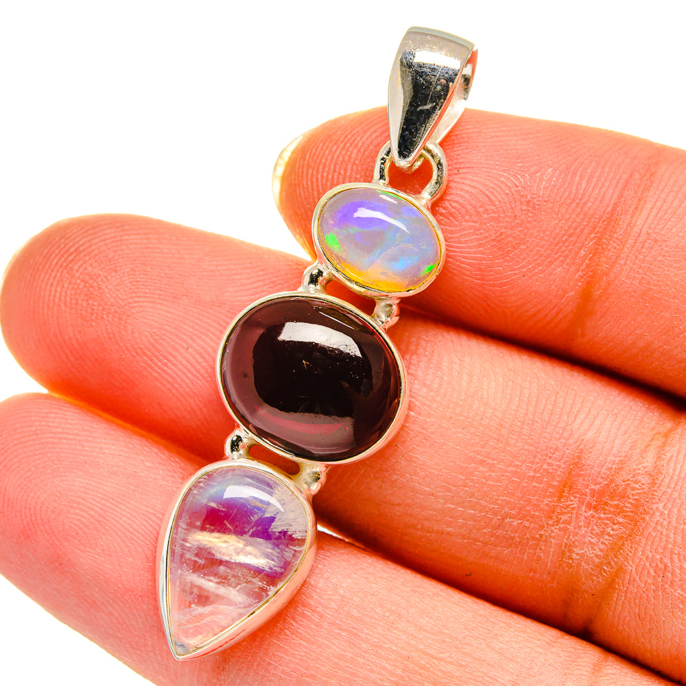 Rainbow Moonstone, Garnet, Ethiopian Opal Pendants handcrafted by Ana Silver Co - PD14240