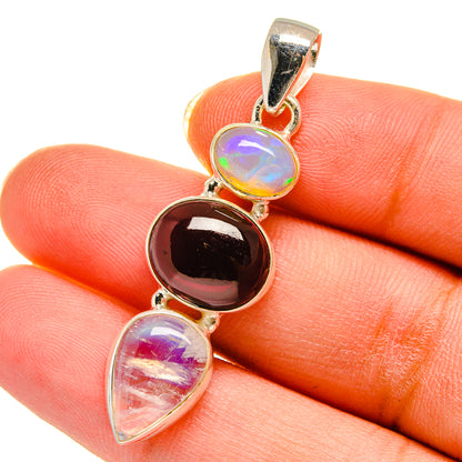 Rainbow Moonstone, Garnet, Ethiopian Opal Pendants handcrafted by Ana Silver Co - PD14240