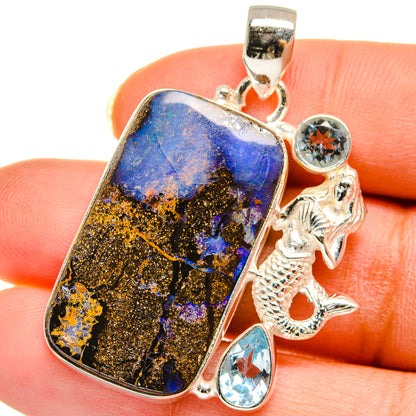 Mexican Fire Opal, Blue Topaz Pendants handcrafted by Ana Silver Co - PD14267