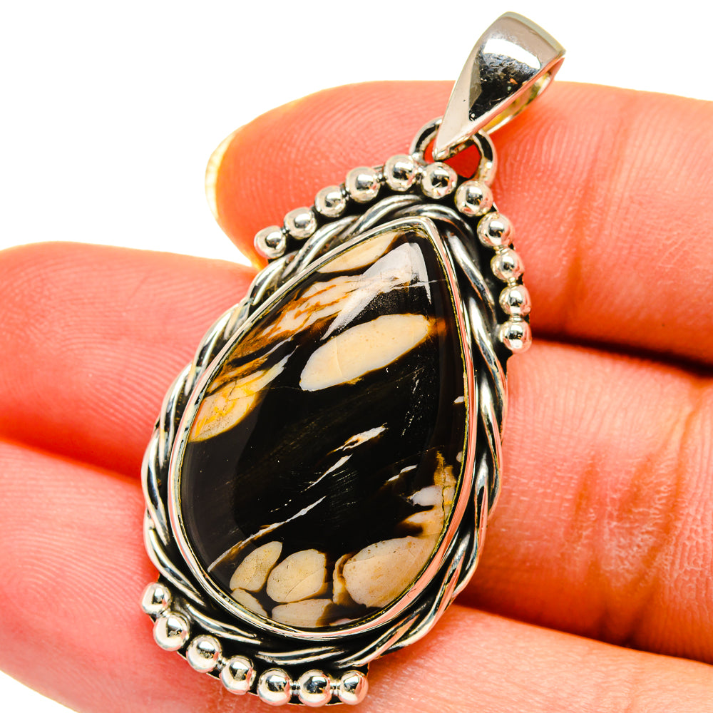 Jasper teardrop pendant in polished 925 silver with beaded bezel and bail