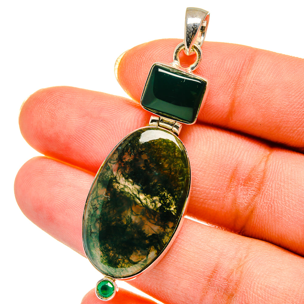 Green Moss Agate Pendants handcrafted by Ana Silver Co - PD14441
