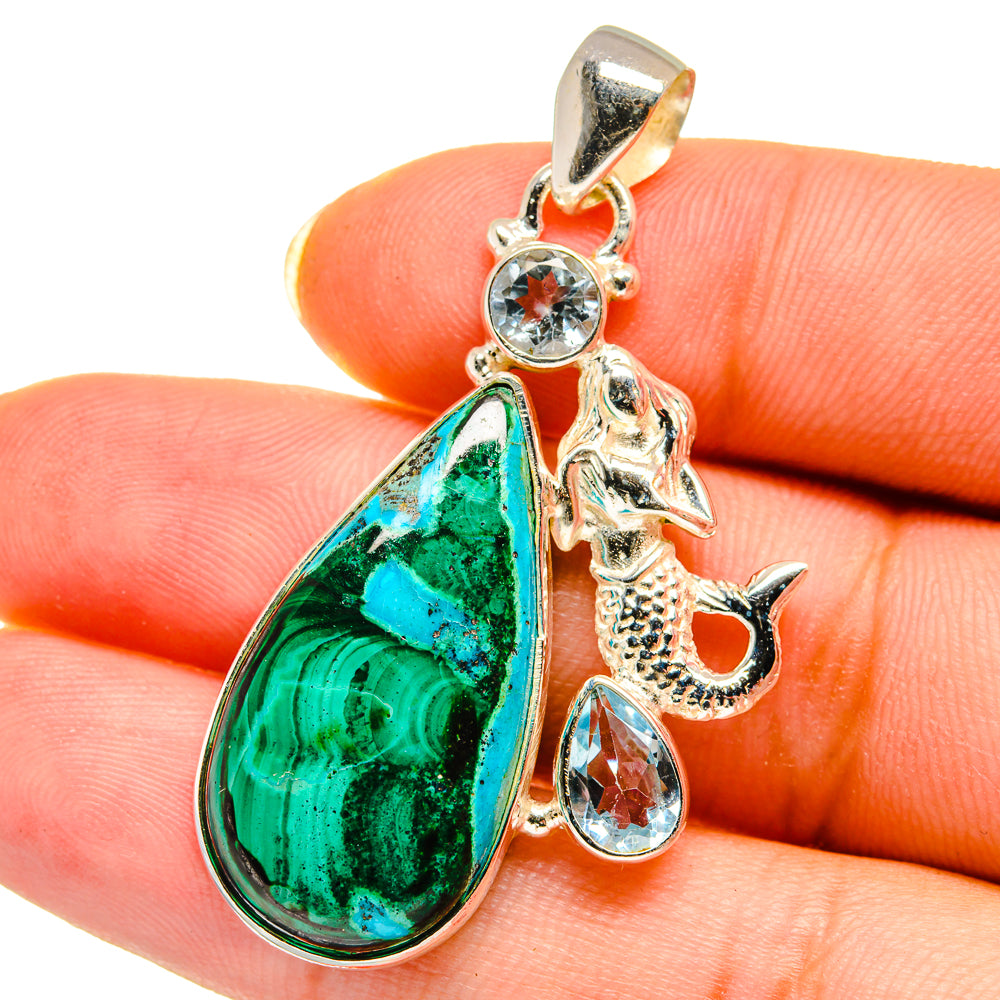 Malachite In Chrysocolla Pendants handcrafted by Ana Silver Co - PD14473