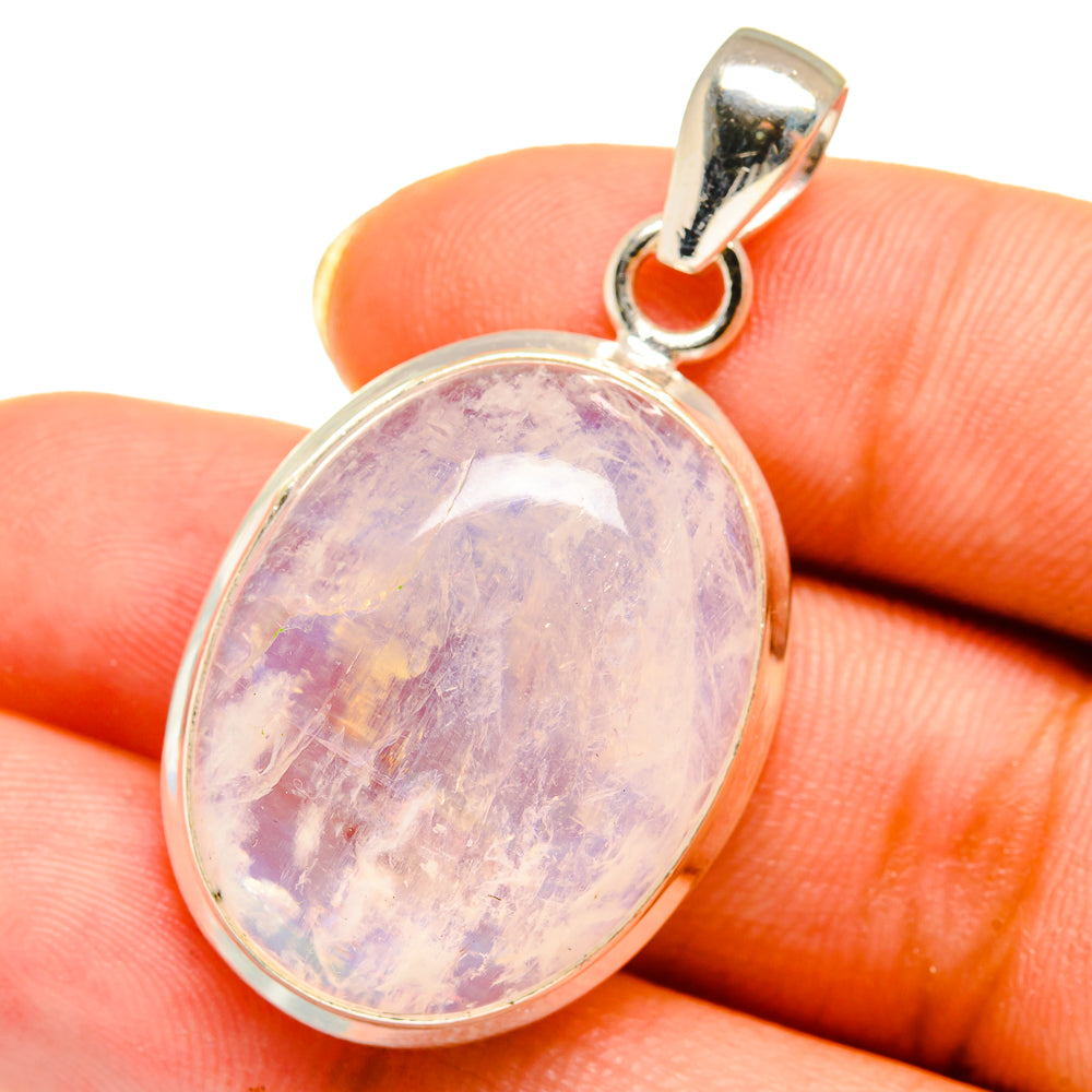 Sterling silver oval moonstone pendant, lavender iridescent face