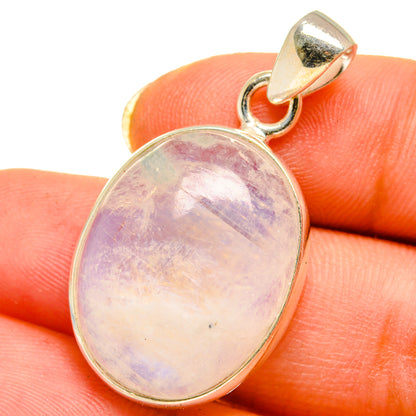 Sterling silver oval rainbow moonstone pendant with iridescent pink-lavender face