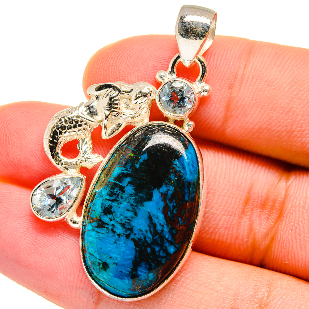 Shattuckite, Blue Topaz Pendants handcrafted by Ana Silver Co - PD14660