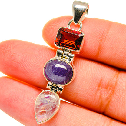 Rainbow Moonstone, Tanzanite, Garnet Pendants handcrafted by Ana Silver Co - PD14733