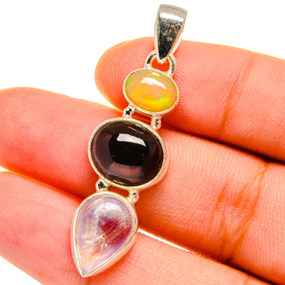 Garnet, Rainbow Moonstone, Ethiopian Opal Pendants handcrafted by Ana Silver Co - PD14734