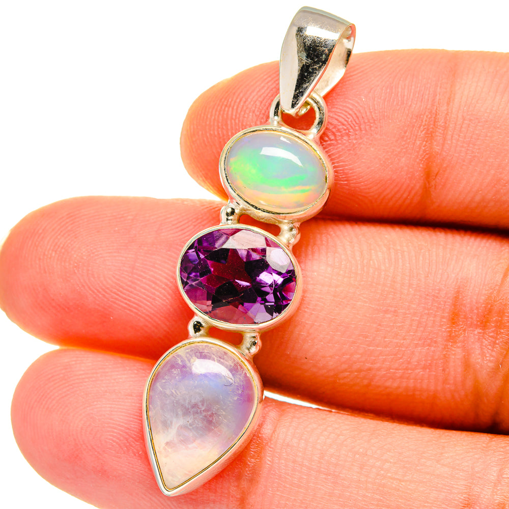 Rainbow Moonstone, Amethyst, Ethiopian Opal Pendants handcrafted by Ana Silver Co - PD14738