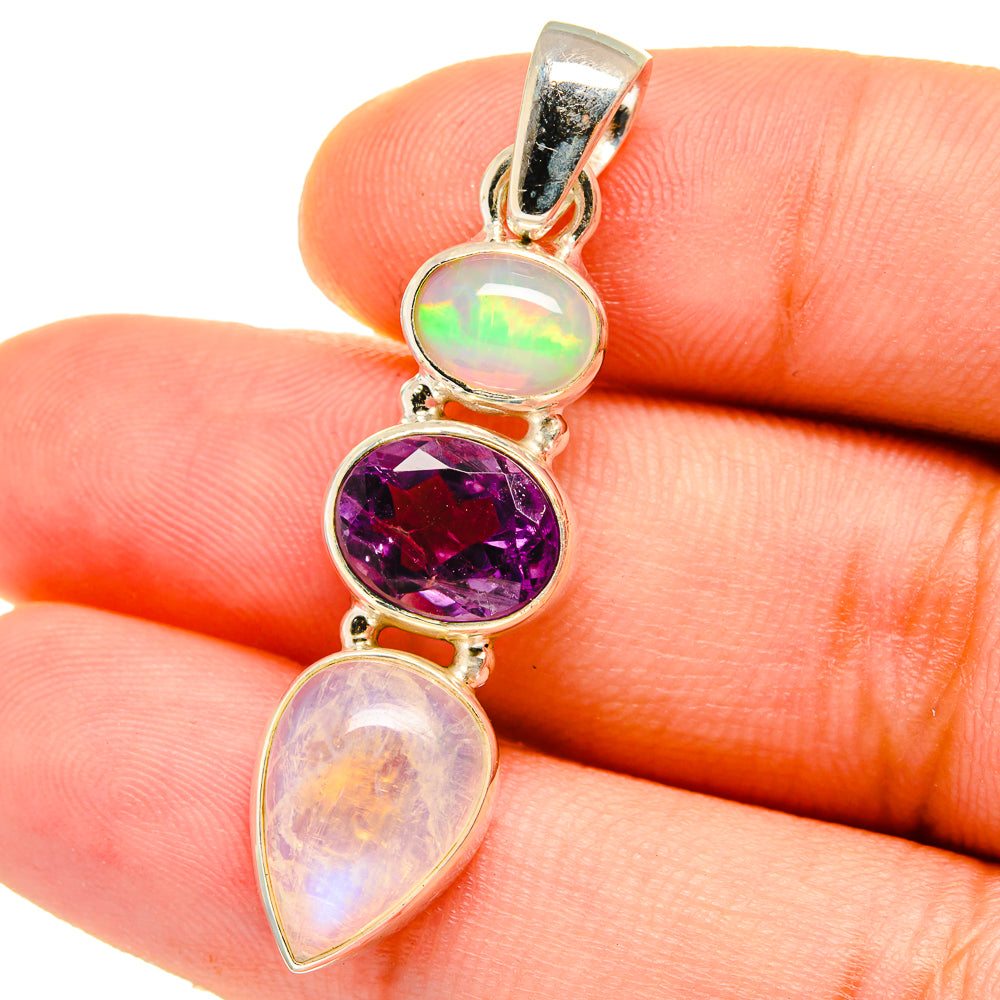 Rainbow Moonstone, Amethyst, Ethiopian Opal Pendants handcrafted by Ana Silver Co - PD14743