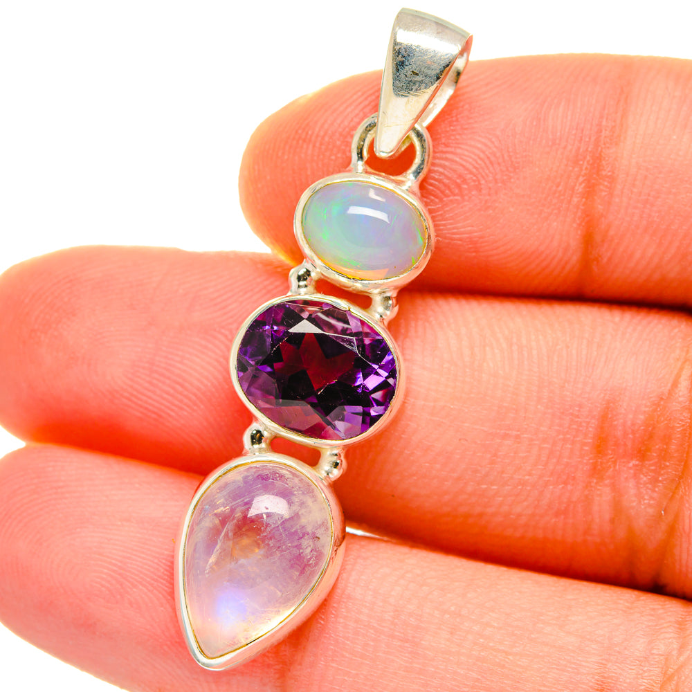 Rainbow Moonstone, Amethyst, Ethiopian Opal Pendants handcrafted by Ana Silver Co - PD14745