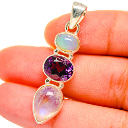 Rainbow Moonstone, Amethyst, Ethiopian Opal Pendants handcrafted by Ana Silver Co - PD14745