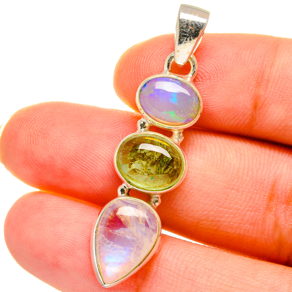 Rainbow Moonstone, Green Tourmaline, Ethiopian Opal Pendants handcrafted by Ana Silver Co - PD14747