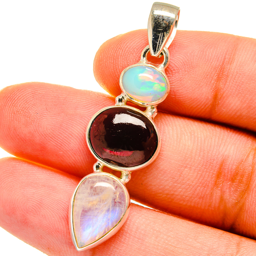 Rainbow Moonstone, Garnet, Ethiopian Opal Pendants handcrafted by Ana Silver Co - PD14749