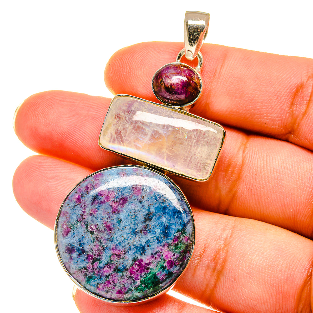 Ruby Fuchsite, Rainbow Moonstone, Star Ruby Pendants handcrafted by Ana Silver Co - PD14795