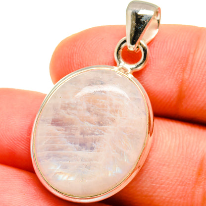 Oval moonstone pendant with sterling silver bail, front view with iridescent sheen
