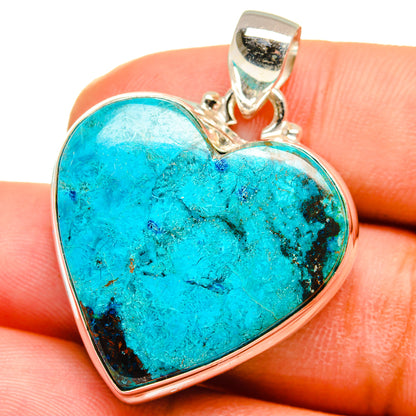 Turquoise heart gemstone pendant with silver frame and loop bail