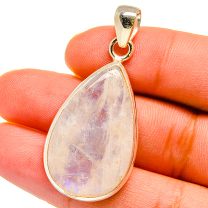 Teardrop moonstone pendant with iridescent pale lavender and silver bezel bail