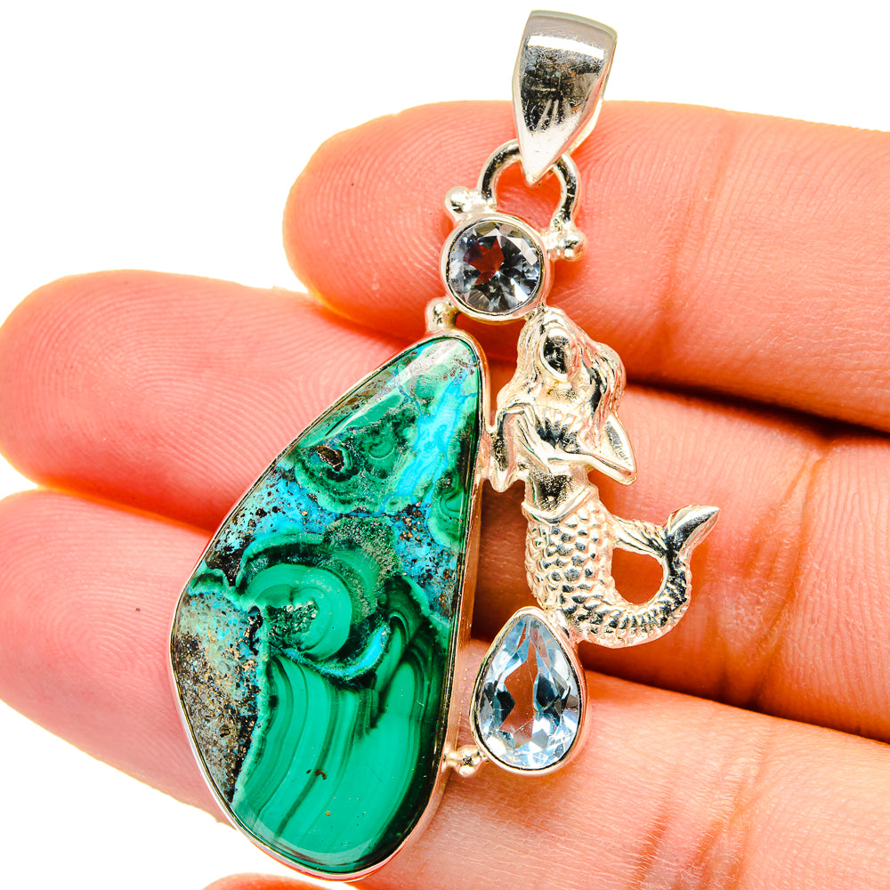 Malachite In Chrysocolla Pendants handcrafted by Ana Silver Co - PD15288
