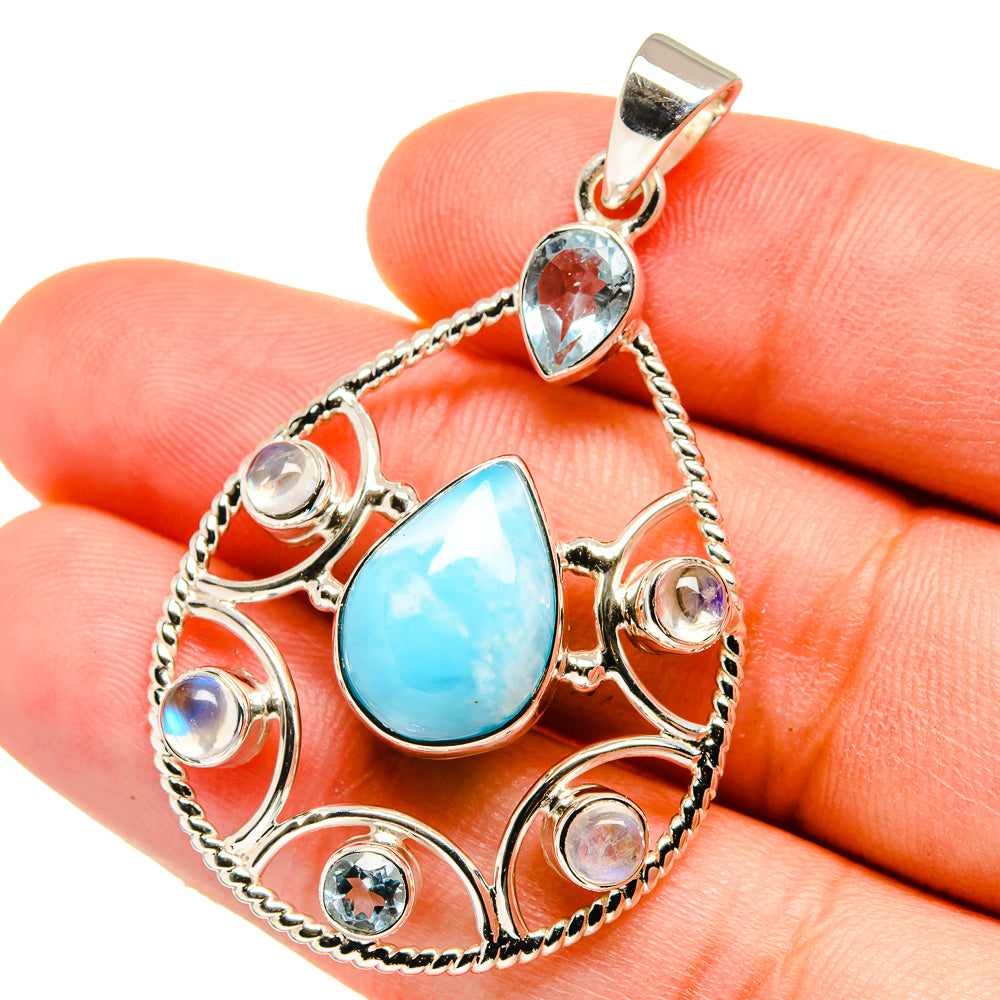 Larimar, Blue Topaz Pendants handcrafted by Ana Silver Co - PD15342