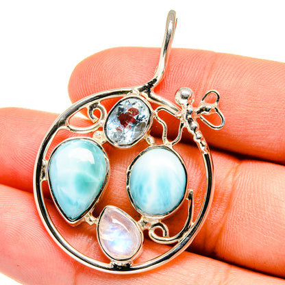 Larimar, Blue Topaz, Rainbow Moonstone Pendants handcrafted by Ana Silver Co - PD15346