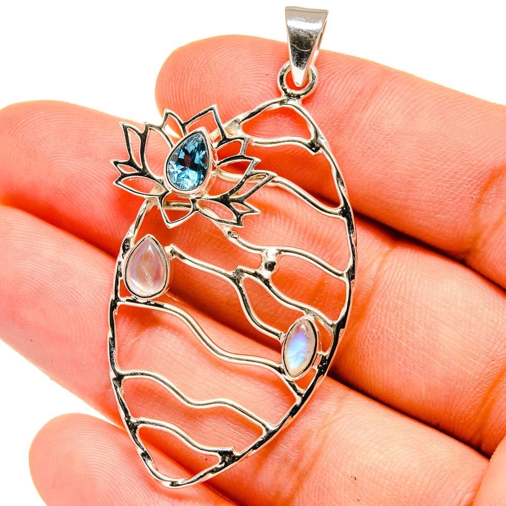 Blue Topaz, Rainbow Moonstone Pendants handcrafted by Ana Silver Co - PD15356